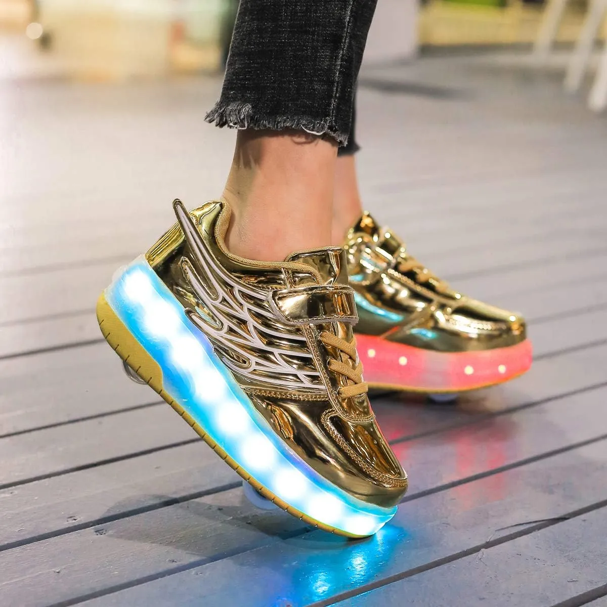 Nsasy Kids Roller Shoes Boy Girl Sneakers with Wheels Become Sport Sneaker with Led for Christmas Birthday Children Show Gift