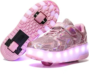 Nsasy Kids Roller Shoes Boy Girl Sneakers with Wheels Become Sport Sneaker with Led for Christmas Birthday Children Show Gift