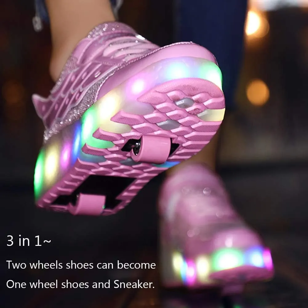 Nsasy Kids Roller Shoes Boy Girl Sneakers with Wheels Become Sport Sneaker with Led for Christmas Birthday Children Show Gift