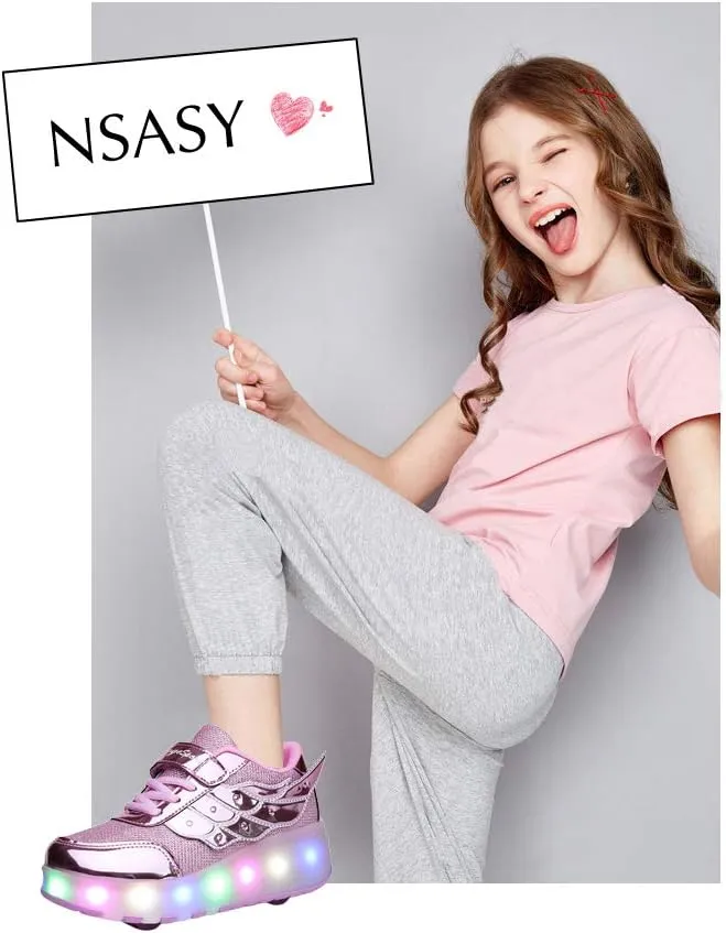 Nsasy Kids Roller Shoes Boy Girl Sneakers with Wheels Become Sport Sneaker with Led for Christmas Birthday Children Show Gift