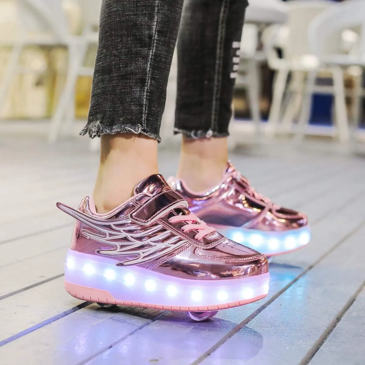 Nsasy Kids Roller Shoes Boy Girl Sneakers with Wheels Become Sport Sneaker with Led for Christmas Birthday Children Show Gift
