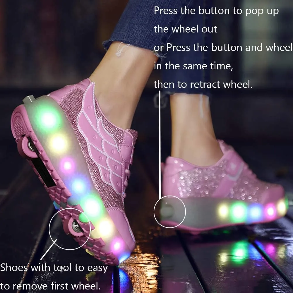 Nsasy Kids Roller Shoes Boy Girl Sneakers with Wheels Become Sport Sneaker with Led for Christmas Birthday Children Show Gift