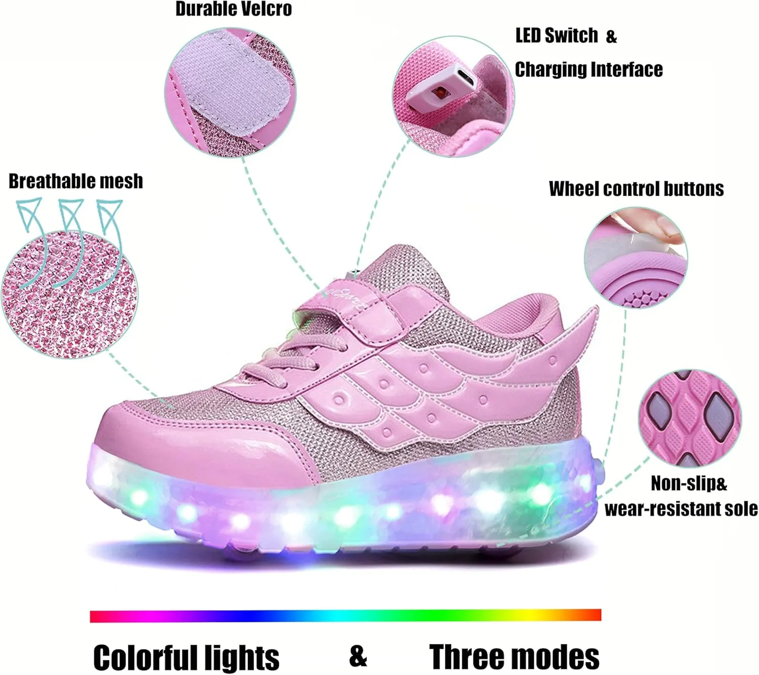 Nsasy Kids Roller Shoes Boy Girl Sneakers with Wheels Become Sport Sneaker with Led for Christmas Birthday Children Show Gift