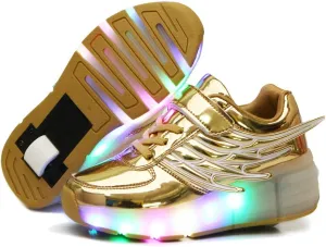 Nsasy Kids Roller Shoes Boy Girl Sneakers with Wheels Become Sport Sneaker with Led for Christmas Birthday Children Show Gift