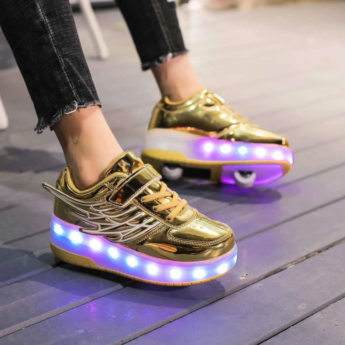 Nsasy Kids Roller Shoes Boy Girl Sneakers with Wheels Become Sport Sneaker with Led for Christmas Birthday Children Show Gift