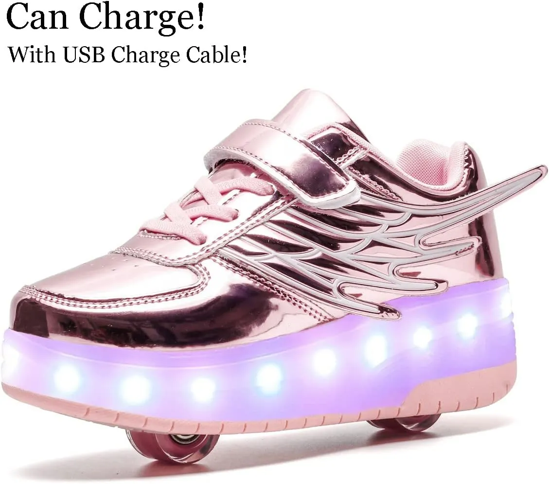 Nsasy Kids Roller Shoes Boy Girl Sneakers with Wheels Become Sport Sneaker with Led for Christmas Birthday Children Show Gift