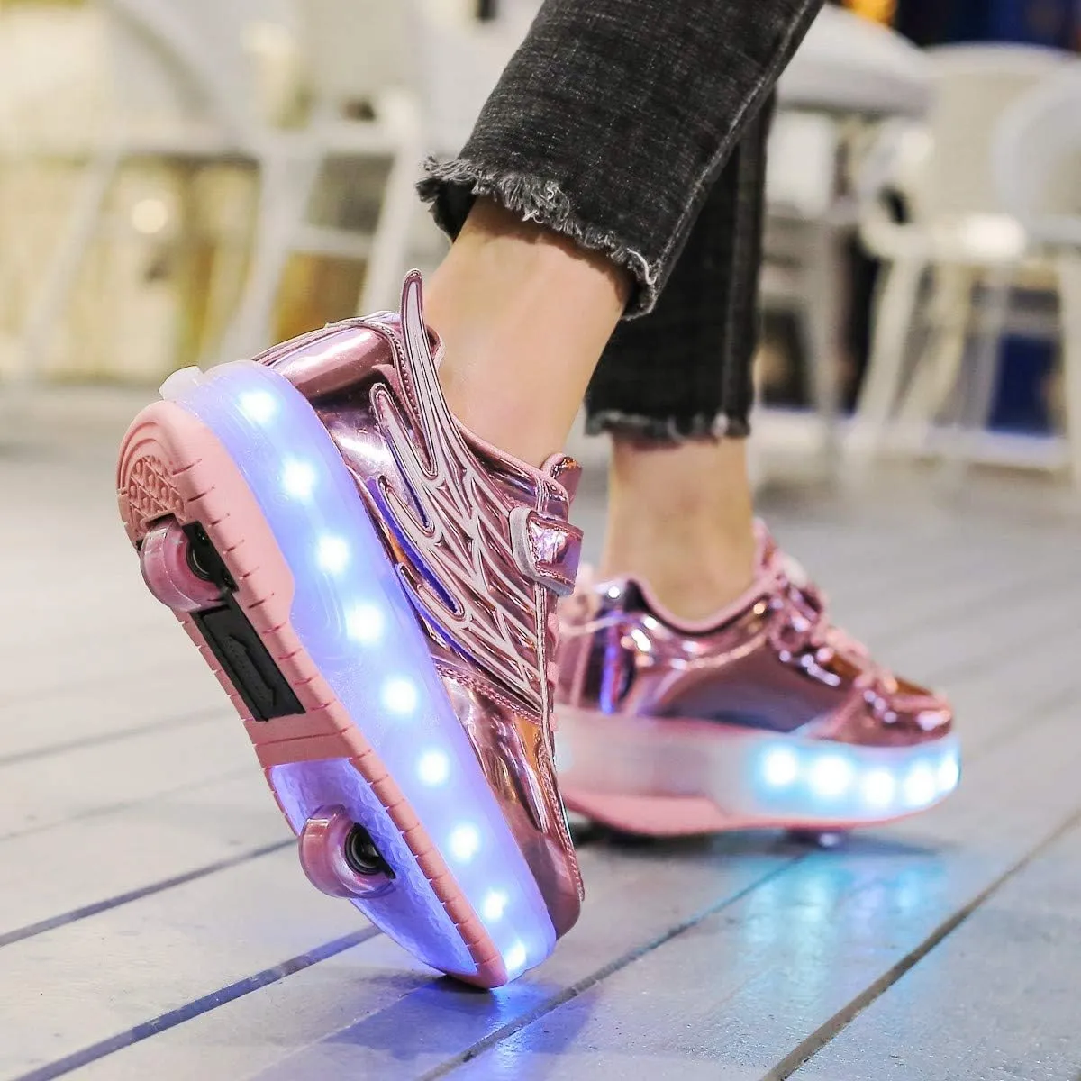Nsasy Kids Roller Shoes Boy Girl Sneakers with Wheels Become Sport Sneaker with Led for Christmas Birthday Children Show Gift