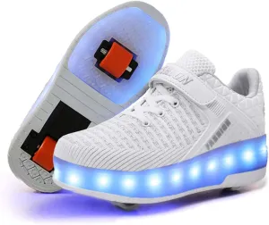 Nsasy Kids Roller Shoes Boy Girl Sneakers with Wheels Become Sport Sneaker with Led for Christmas Birthday Children Show Gift