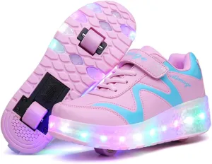 Nsasy Kids Roller Shoes Boy Girl Sneakers with Wheels Become Sport Sneaker with Led for Christmas Birthday Children Show Gift