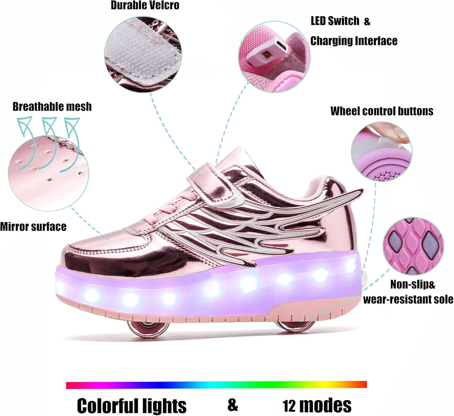 Nsasy Kids Roller Shoes Boy Girl Sneakers with Wheels Become Sport Sneaker with Led for Christmas Birthday Children Show Gift