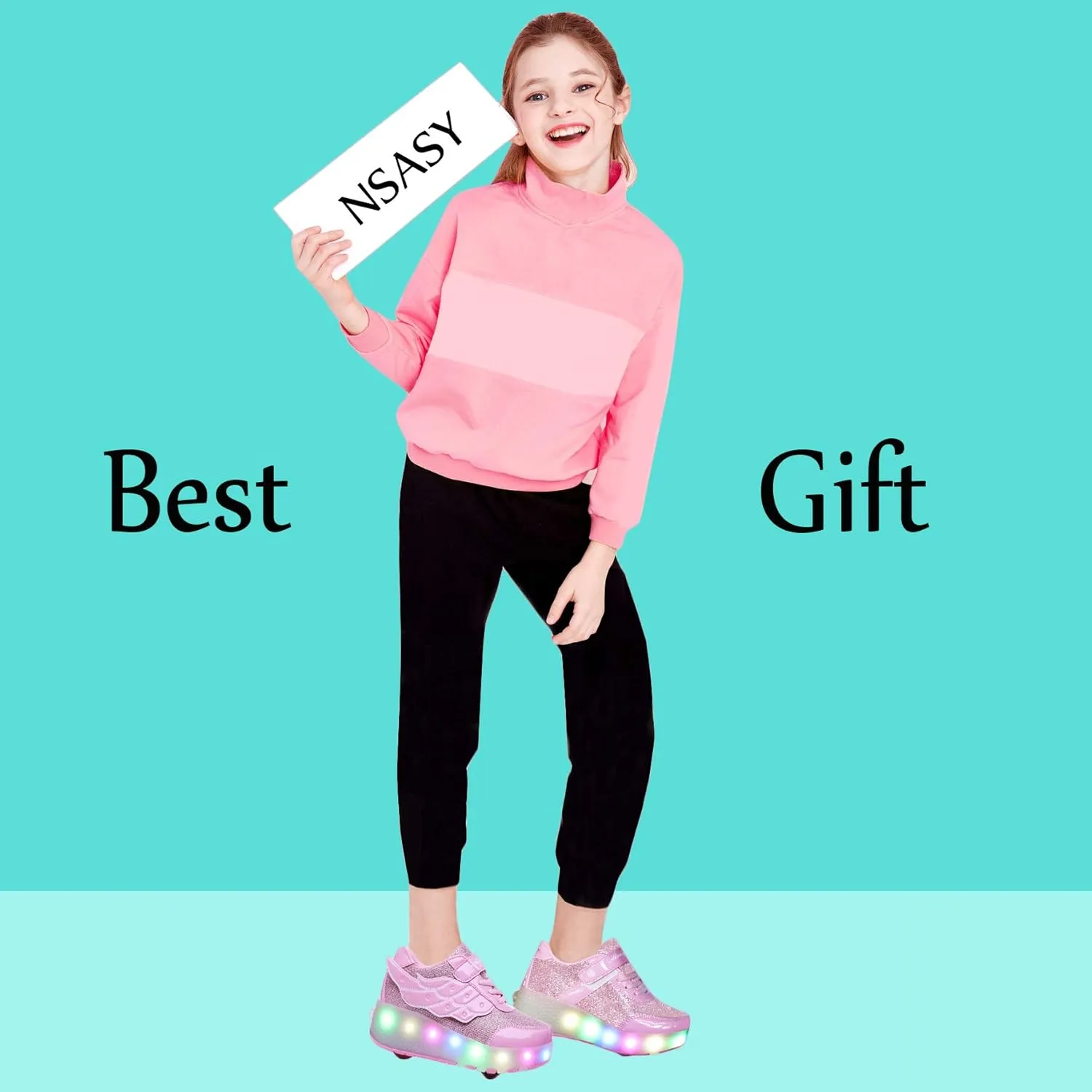 Nsasy Kids Roller Shoes Boy Girl Sneakers with Wheels Become Sport Sneaker with Led for Christmas Birthday Children Show Gift