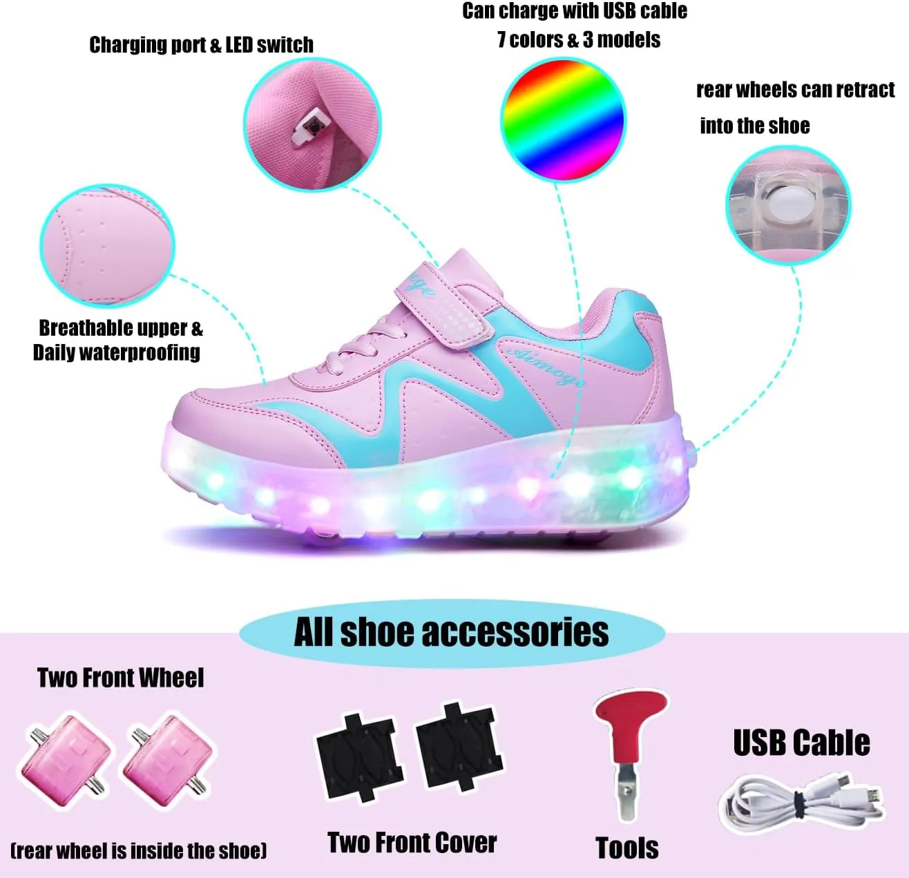 Nsasy Kids Roller Shoes Boy Girl Sneakers with Wheels Become Sport Sneaker with Led for Christmas Birthday Children Show Gift