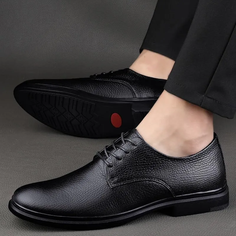 Office Oxford Shoes for Men's Vegan Leather Lace Up Cap Toe Design Rubber Sole Slip Wedding