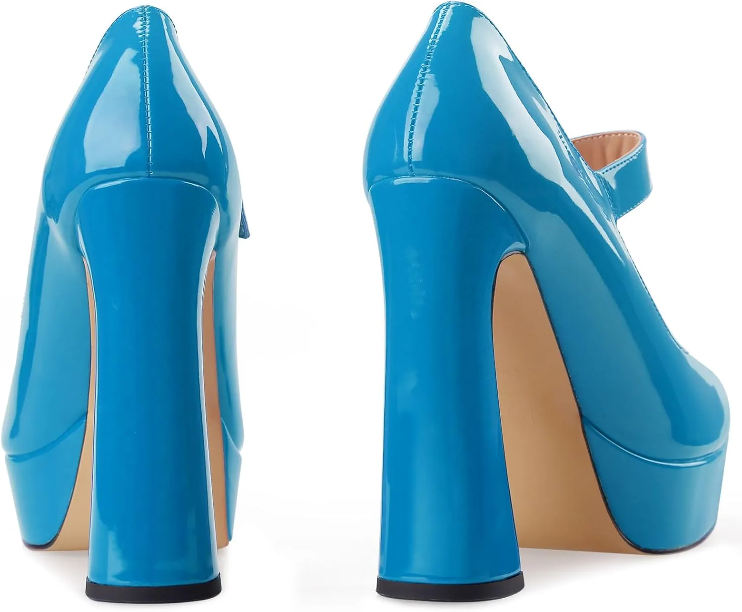 Oh Mispares Women's Chunky Heel Mary Jane Pumps Closed Toe Thick Sole Platform Adjustable Ankle Strap Block High Heeled Pumps Patent Dress Casual Wedding Heels 5 Inch