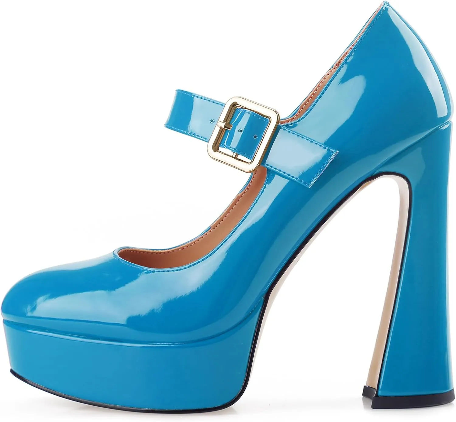 Oh Mispares Women's Chunky Heel Mary Jane Pumps Closed Toe Thick Sole Platform Adjustable Ankle Strap Block High Heeled Pumps Patent Dress Casual Wedding Heels 5 Inch