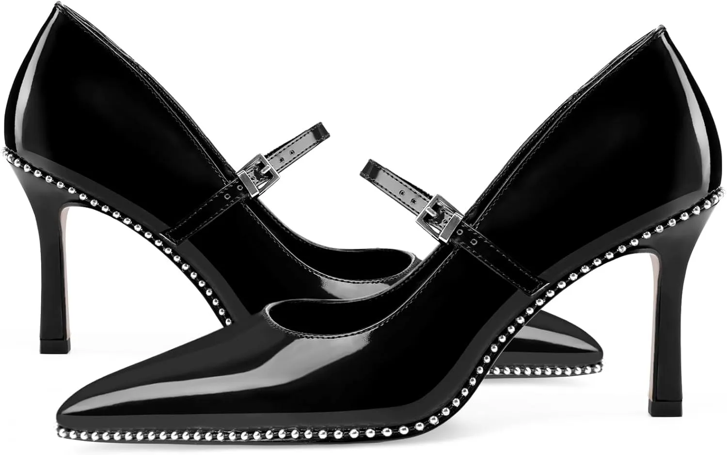 Oh Mispares Women's High Heel Beaded Pumps Stiletto High Heels Pointed Toe Mary Jane Pumps Slip On Sexy Heeled Dress Shoes with Buckle Strap Patent Leather 3.5 Inch