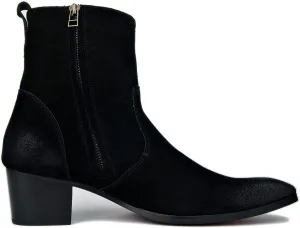 OSSTONE Dress Boot for Men Leather Chukka Designer Boots Calfskin Casual Heel Shoes Footwear Zipper-up OS-JY002-Black-Calfskin-US