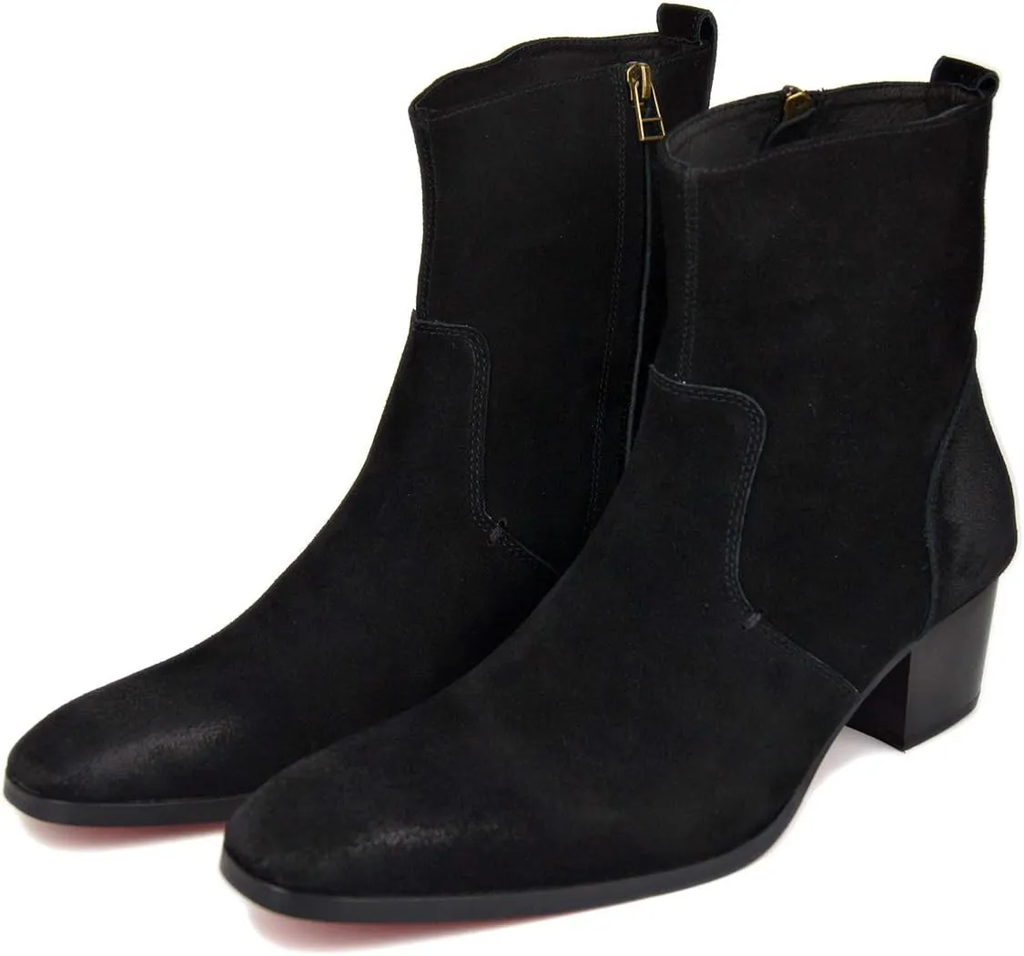 OSSTONE Dress Boot for Men Leather Chukka Designer Boots Calfskin Casual Heel Shoes Footwear Zipper-up OS-JY002-Black-Calfskin-US