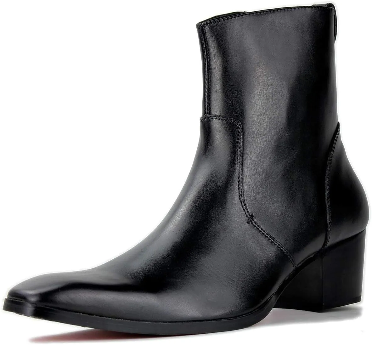 OSSTONE Dress Boot for Men Leather Chukka Designer Boots Calfskin Casual Heel Shoes Footwear Zipper-up OS-JY002-Black-Calfskin-US