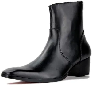 OSSTONE Dress Boot for Men Leather Chukka Designer Boots Calfskin Casual Heel Shoes Footwear Zipper-up OS-JY002-Black-Calfskin-US