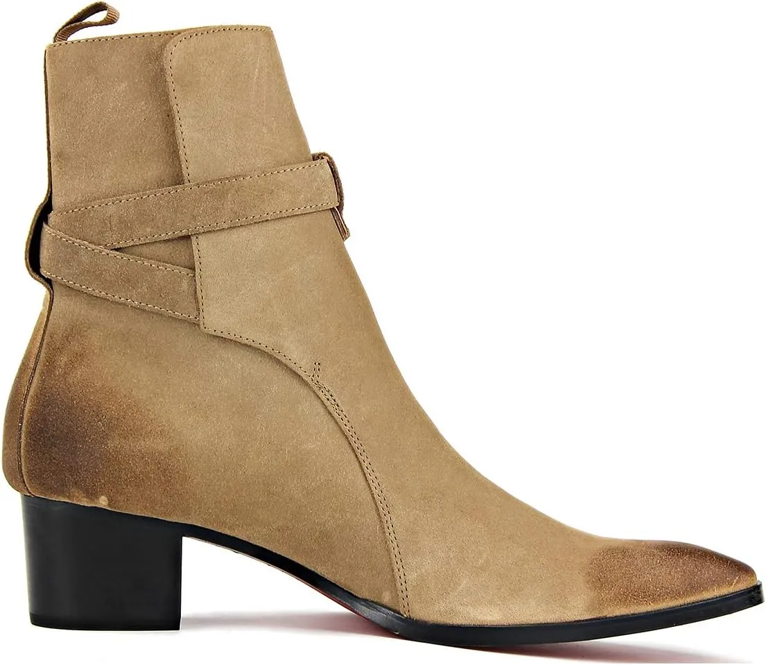 OSSTONE Dress Boot for Men Leather Chukka Designer Boots Casual Heel Shoes Buckle JY005