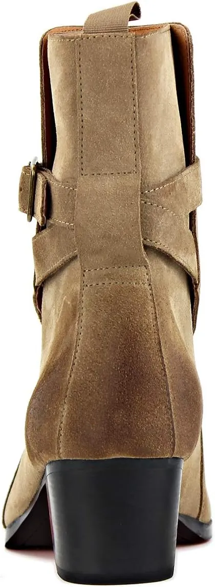 OSSTONE Dress Boot for Men Leather Chukka Designer Boots Casual Heel Shoes Buckle JY005