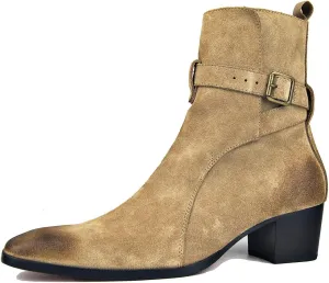 OSSTONE Dress Boot for Men Leather Chukka Designer Boots Casual Heel Shoes Buckle JY005