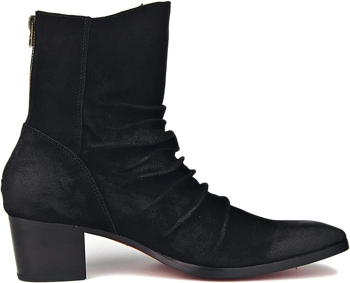 OSSTONE Dress Boot for Men Leather Chukka Designer Boots Casual Heel Shoes Zipper-up OS-JY002-US