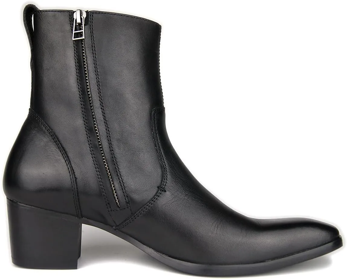 OSSTONE Dress Boot for Men Leather Chukka Designer Boots Casual Heel Shoes Zipper-up OS-JY002-US