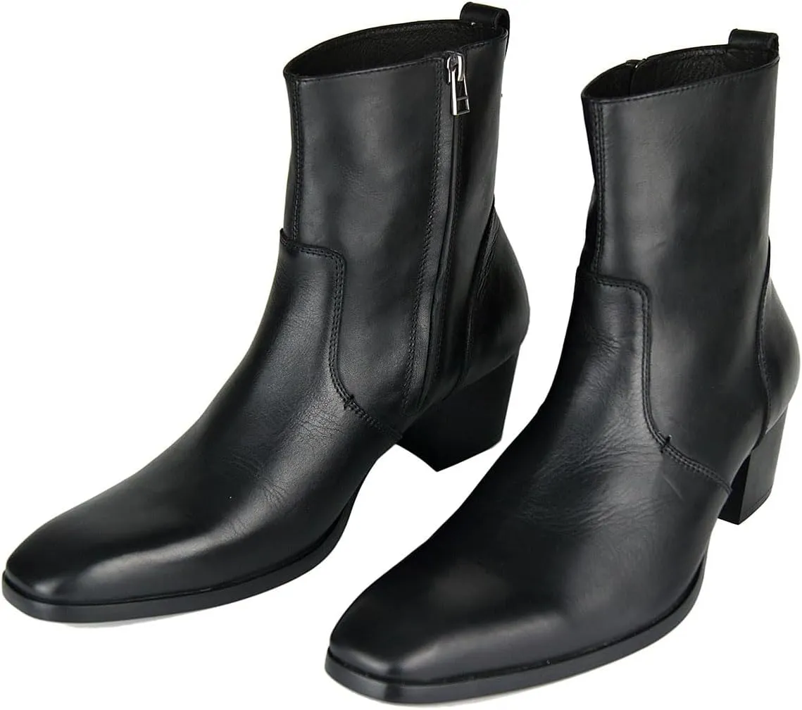 OSSTONE Dress Boot for Men Leather Chukka Designer Boots Casual Heel Shoes Zipper-up OS-JY002-US