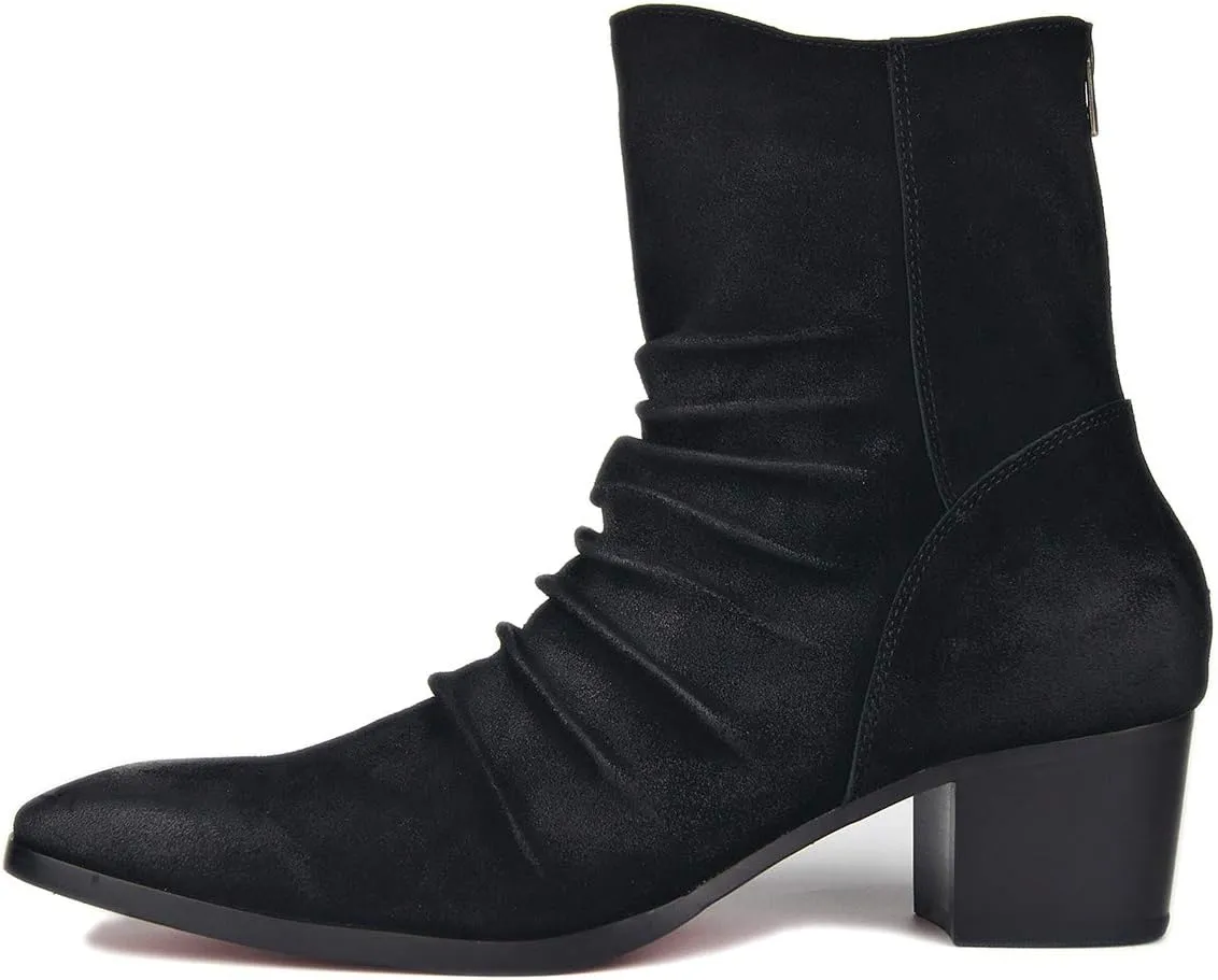 OSSTONE Dress Boot for Men Leather Chukka Designer Boots Casual Heel Shoes Zipper-up OS-JY002-US