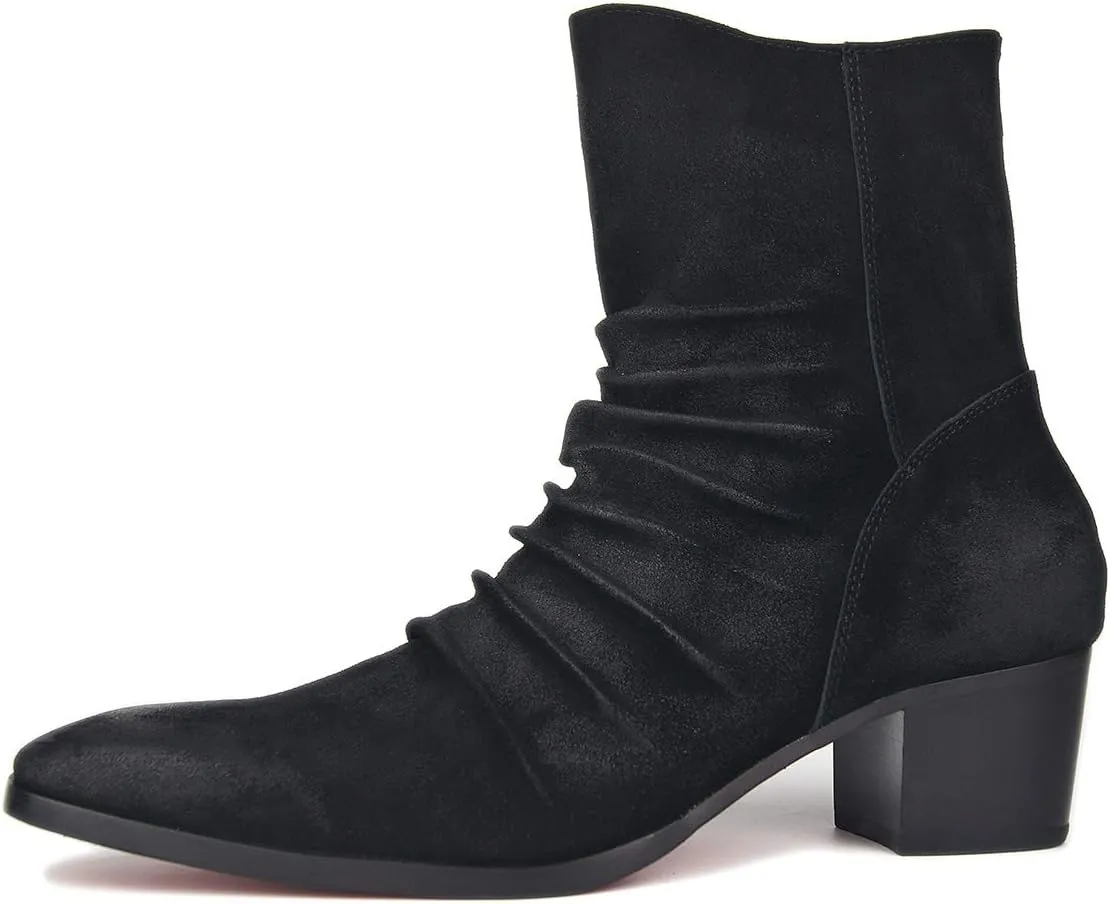OSSTONE Dress Boot for Men Leather Chukka Designer Boots Casual Heel Shoes Zipper-up OS-JY002-US