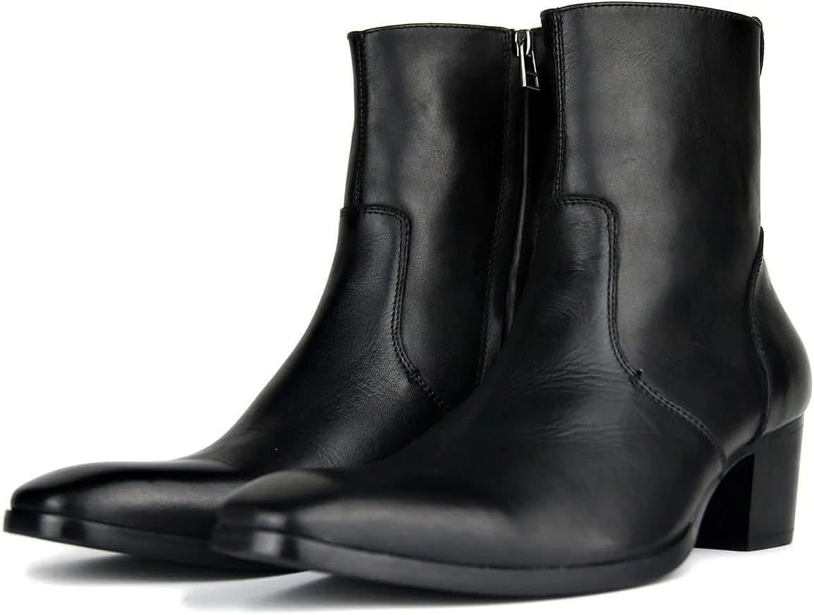 OSSTONE Dress Boot for Men Leather Chukka Designer Boots Casual Heel Shoes Zipper-up OS-JY002-US