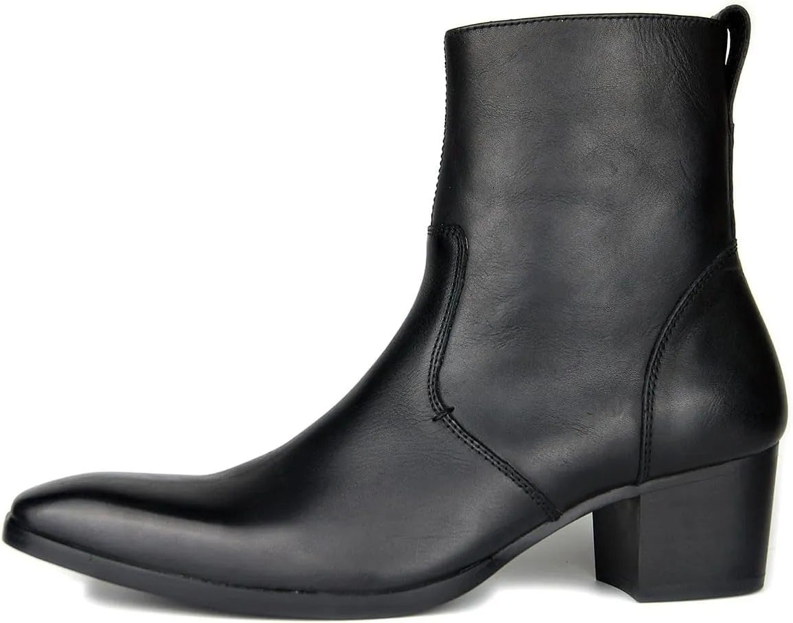 OSSTONE Dress Boot for Men Leather Chukka Designer Boots Casual Heel Shoes Zipper-up OS-JY002-US