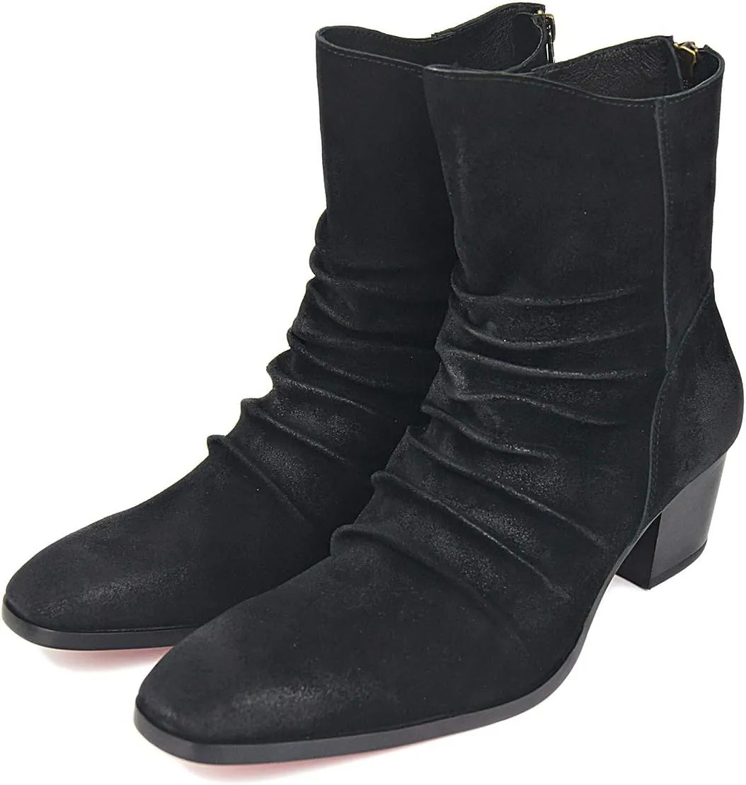 OSSTONE Dress Boot for Men Leather Chukka Designer Boots Casual Heel Shoes Zipper-up OS-JY002-US