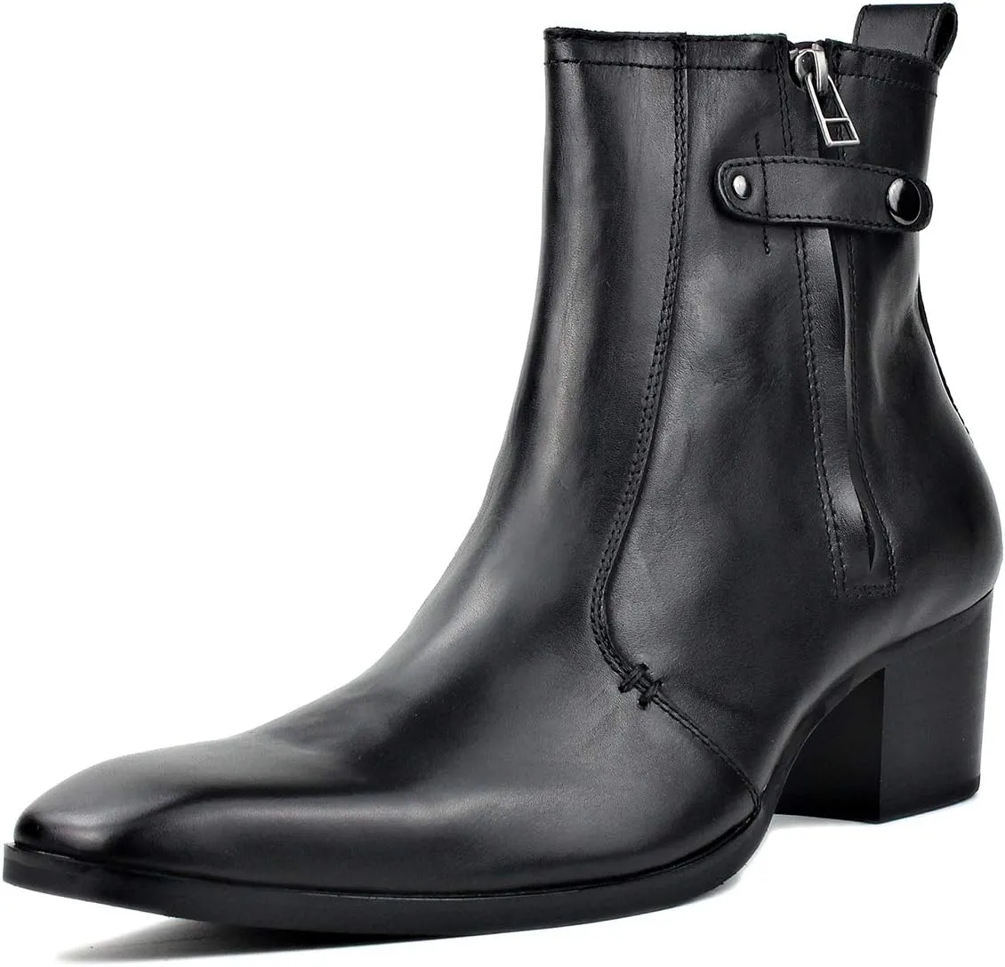 OSSTONE Dress Boot for Men Leather Chukka Designer Chelsea Boots Casual Heel Shoes Zipper-up OS-JY004-US