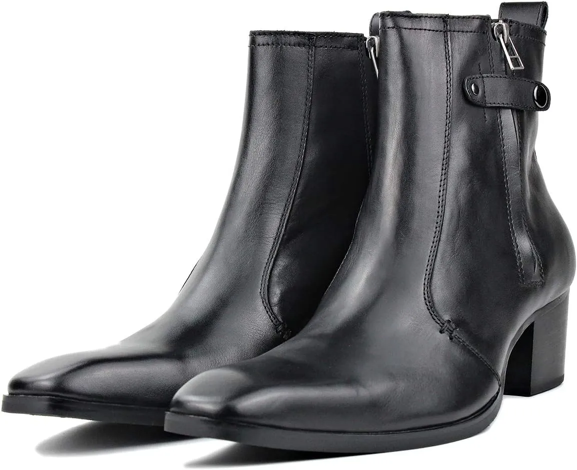 OSSTONE Dress Boot for Men Leather Chukka Designer Chelsea Boots Casual Heel Shoes Zipper-up OS-JY004-US