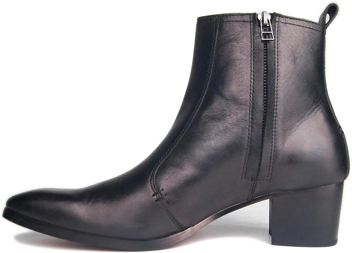 OSSTONE Dress Boot for Men Leather Chukka Designer Chelsea Boots Casual Heel Shoes Zipper-up OS-JY004-US