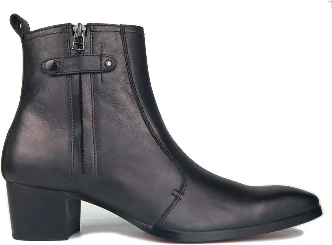 OSSTONE Dress Boot for Men Leather Chukka Designer Chelsea Boots Casual Heel Shoes Zipper-up OS-JY004-US