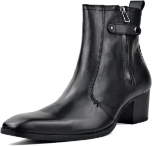 OSSTONE Dress Boot for Men Leather Chukka Designer Chelsea Boots Casual Heel Shoes Zipper-up OS-JY004-US