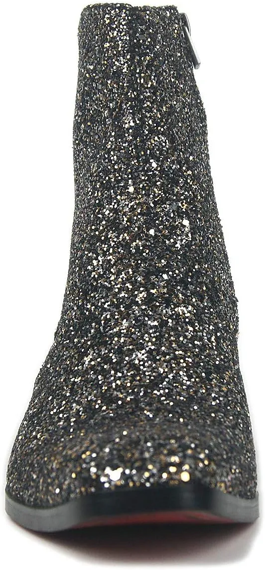 OSSTONE Dress Boot for Men Leather Glitter Chukka Designer Boots Casual Heel Shoes Zipper-up
