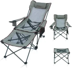 Outdoor Chair Folding Camping Chair Camping Chair Folding Reclining Portable Chair with Cup Holder Detachable Side Table and Carry Bag with Pillow Camping Chair Foldable Chair (Color : A)