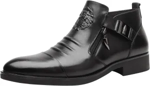 Oxfords Shoes for Men Brown Foreign Trade Men's Embossed Double Side Zipper Europe and The United States Ankle Boots Men's Boots Leather Shoes Black Suit Shoe
