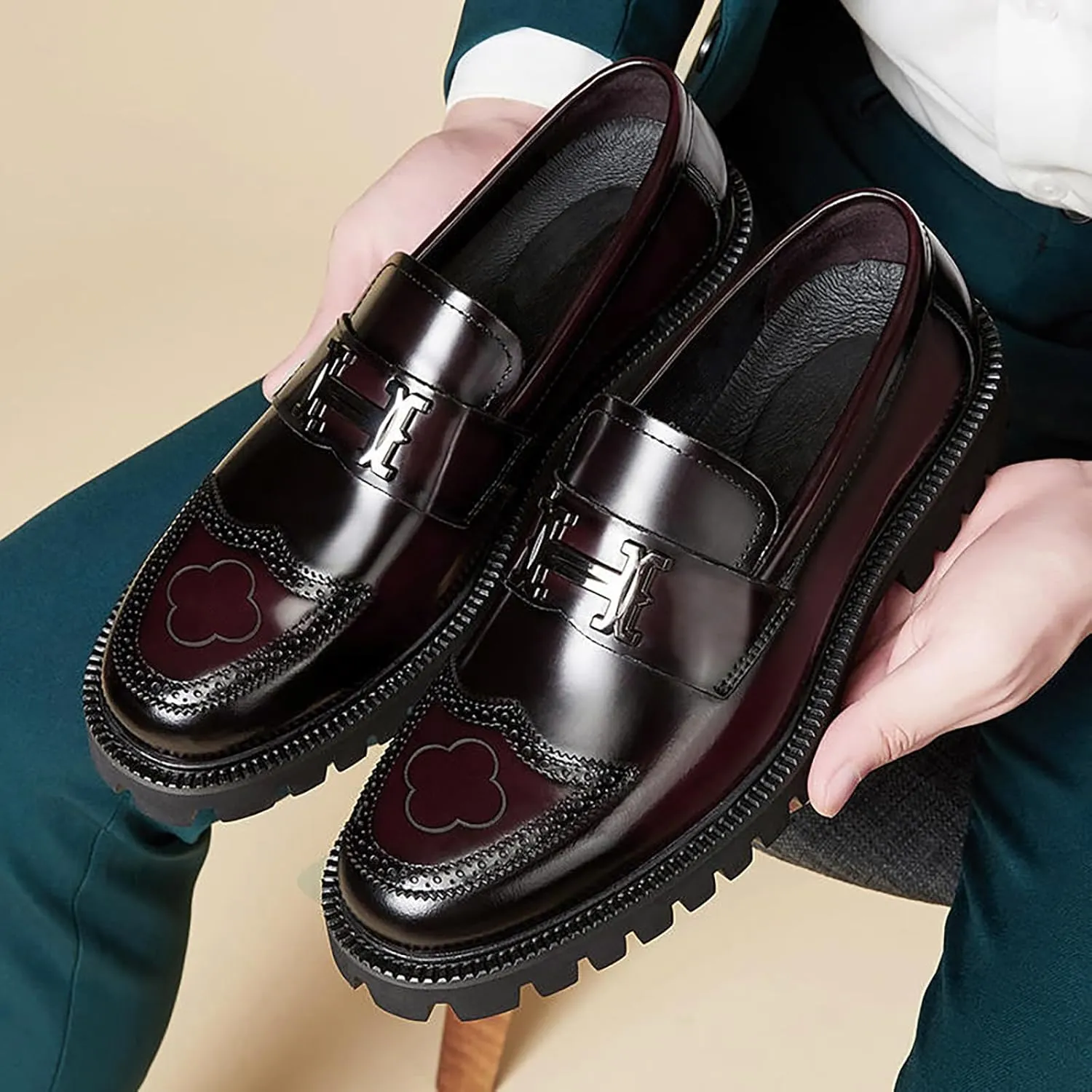Oxfords Shoes for Men Brown Foreign Trade Men's Embossed Double Side Zipper Europe and The United States Ankle Boots Men's Boots Leather Shoes Black Suit Shoe
