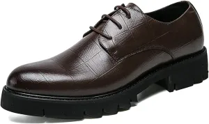 Platform Oxford Shoes for Men Lace Up Leather Round Toe Low-Top Lug Sole Non Slip Dress Shoes Casual Work Office Comfortable Business Shoes