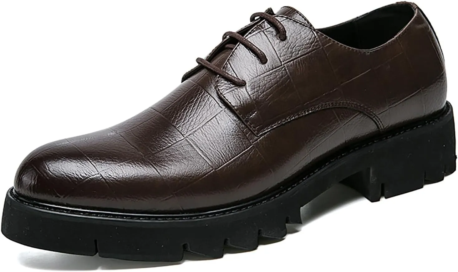 Platform Oxford Shoes for Men Lace Up Leather Round Toe Low-Top Lug Sole Non Slip Dress Shoes Casual Work Office Comfortable Business Shoes