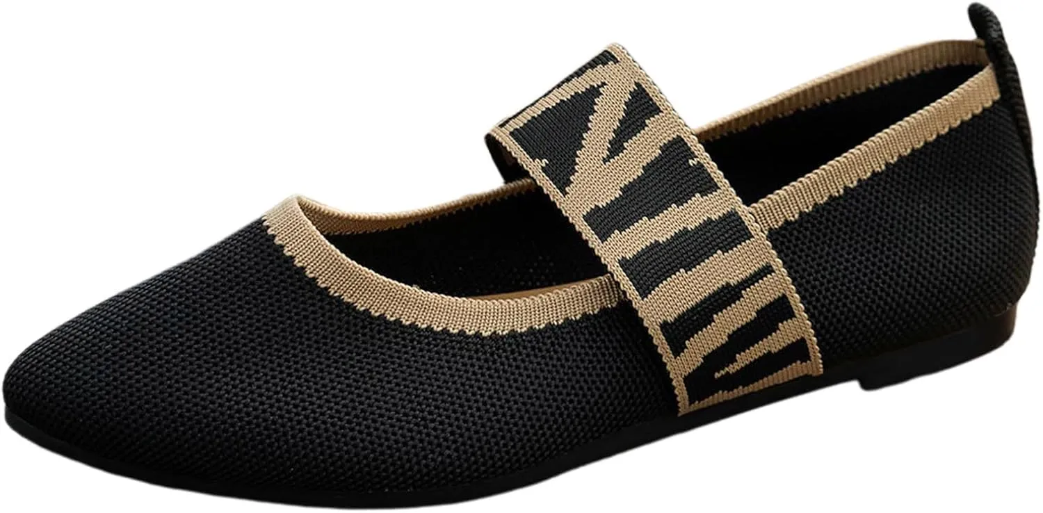Pointed Toe Flats for Women Knit Ballet Flats Ladies Slip on Work Shoes Business Casul Loafers Comfort Office Shoes