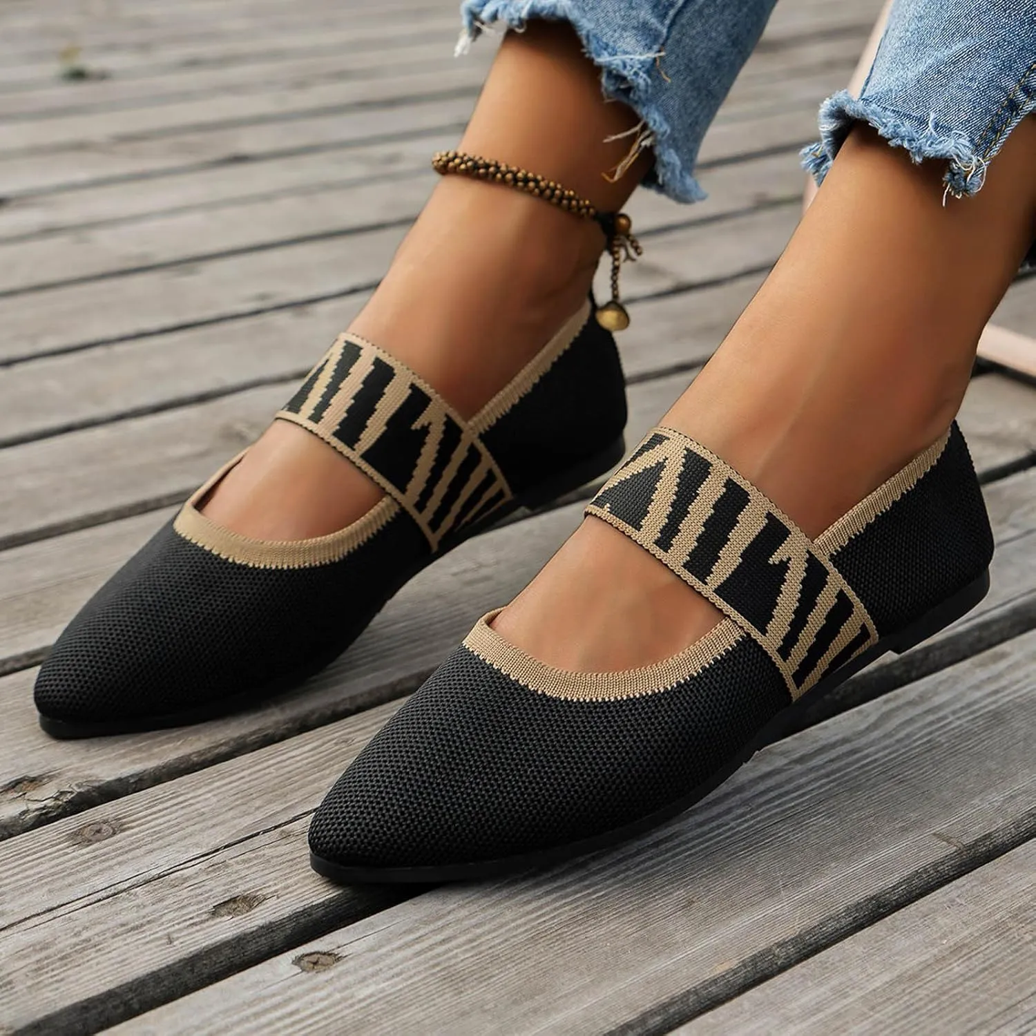 Pointed Toe Flats for Women Knit Ballet Flats Ladies Slip on Work Shoes Business Casul Loafers Comfort Office Shoes