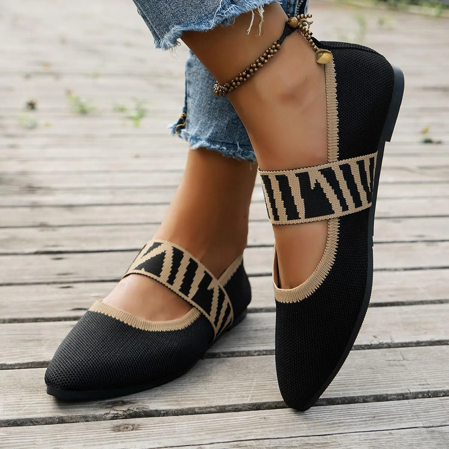 Pointed Toe Flats for Women Knit Ballet Flats Ladies Slip on Work Shoes Business Casul Loafers Comfort Office Shoes