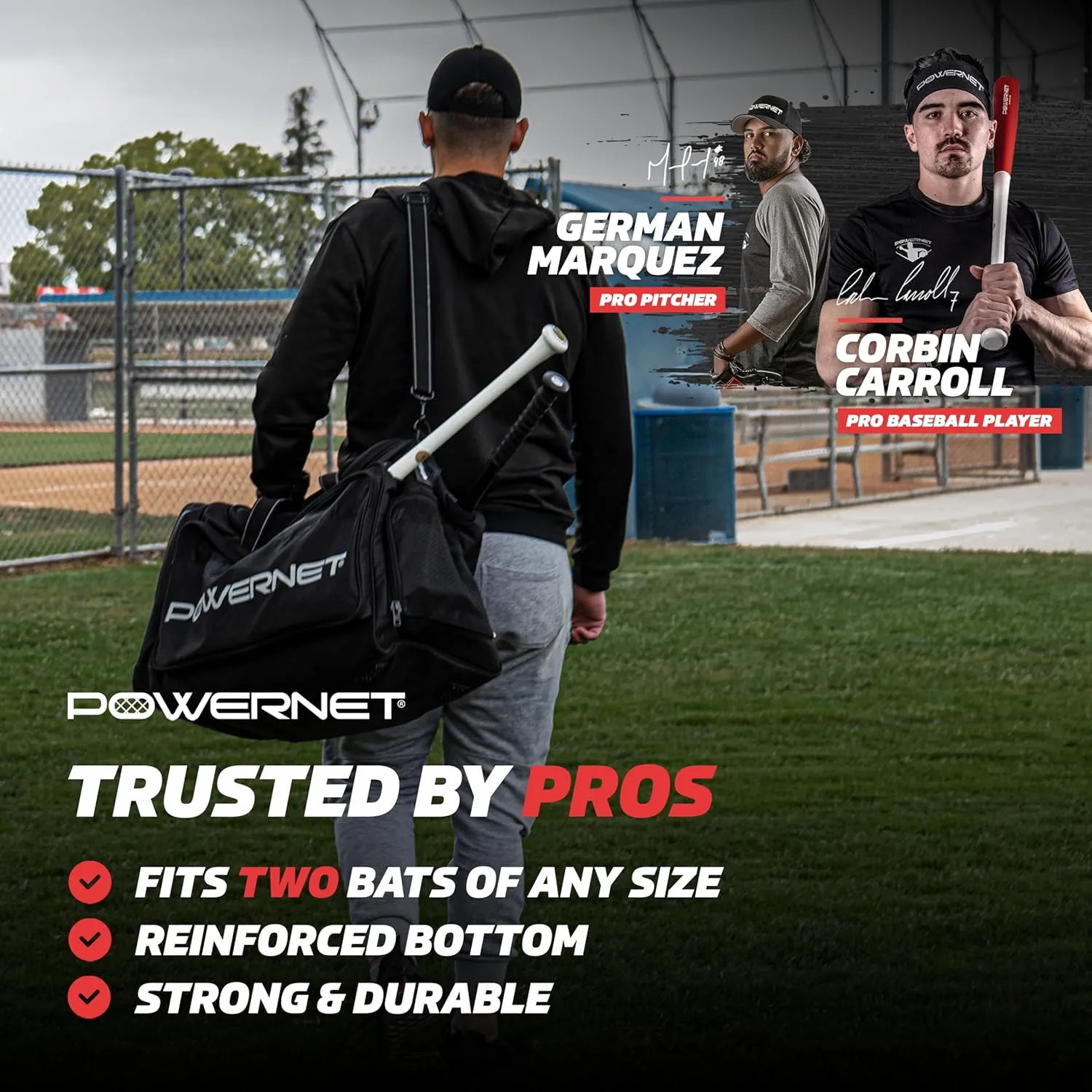 PowerNet Pro Duffle Bag, Softball Baseball Bag, Baseball Gear Bag, Baseball Bat Bag with Internal Bat Sleeves, Baseball Bags with Padded Strap & Pockets